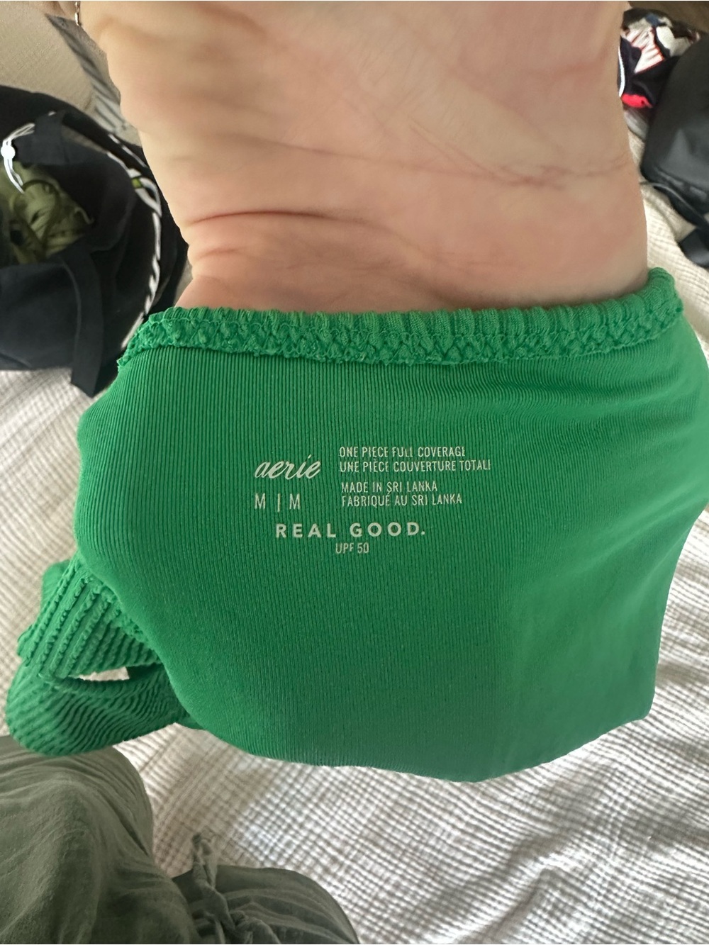 Aerie Bright Kelly Green One-Shoulder Wrap High-Waist One Piece - Picture 4 of 5